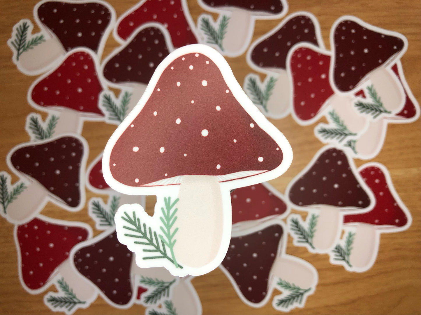 Light Red Mushroom & Pine Sticker