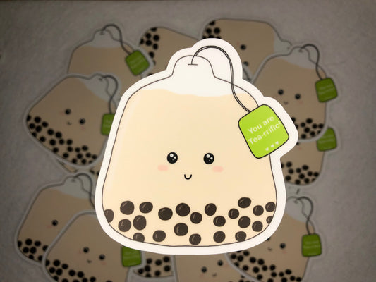 Green Boba Tea Bag Sticker - "You are Tea-rrific!"