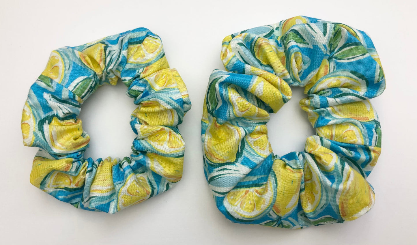 Blue/Yellow Lemons Scrunchies