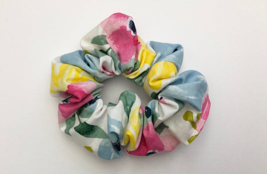 Blue/Pink/Yellow Flowers Scrunchies