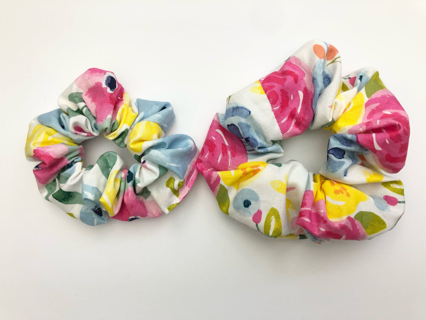 Blue/Pink/Yellow Flowers Scrunchies